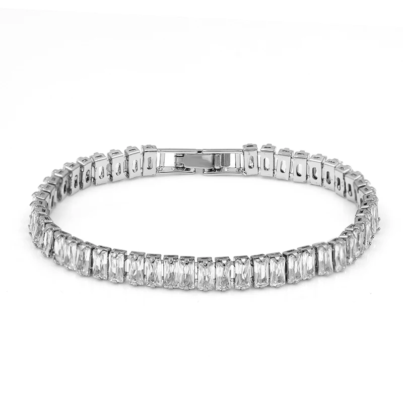 

High Quality Baguette Cubic Zirconia CZ Crystal Tennis Bracelets for Women or Wedding Bride Charming Jewelry, Clear