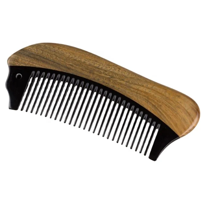 

Hot sale custom logo woman handmade fine tooth high quality wooden green sandalwood hair horn beard comb for gift, Natural color