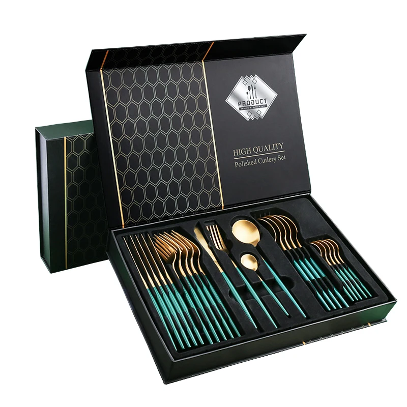 

SS304 Stainless Steel Flatware Set With Gift Box 24 Pieces Cutlery Sets For Wedding Party