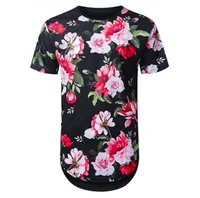 

European Size Casual Men's Clothing Short Sleeve Floral Printing Longline T-shirt For Man