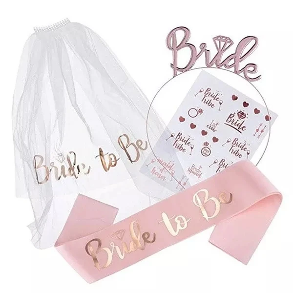 

amazon hot seller Bachelorette Party Decorations Sash Veil Rose Gold Veil with Sash hen party bachelorette bridal shower veil