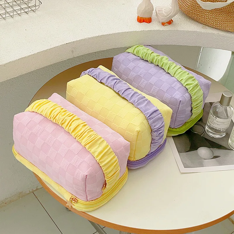 

large capacity bright color pink makeup bag double layer clear cheap cosmetic bag