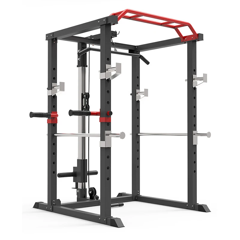 

Multi functional household Smith machine frame fitness squat frame barbell rack bench comprehensive training equipment, Black red