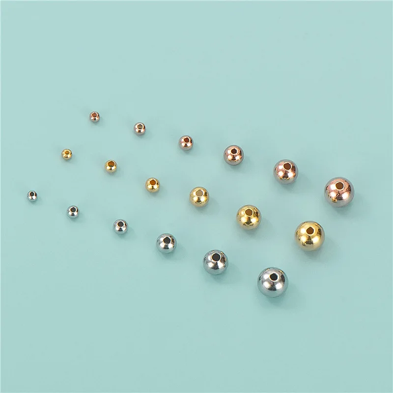 

2mm-6mm Rose Gold Platinum Gold Plated 925 Sterling Silver Spacer Bead Round Ball Beads For Making Jewelry