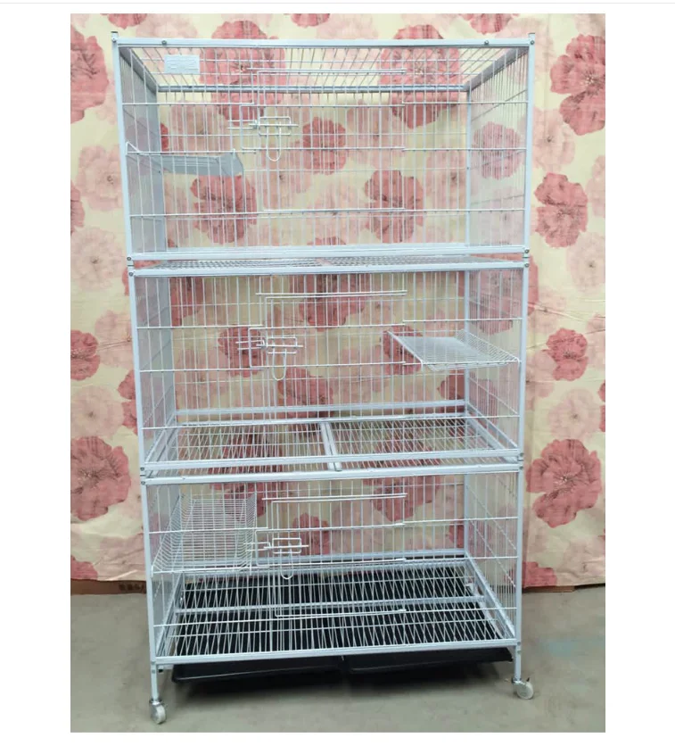 

Three Layered Cat Cage Portable Dog Breeding Cage With Tray Superior Splicing Pet Villa, White