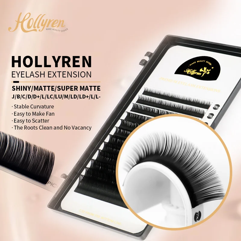 

Hollyren Private Label Custom 3D Silk Individual Classic Eyelash Extensions Hybrid Faux Mink Individual Eyelashextension Wimpern