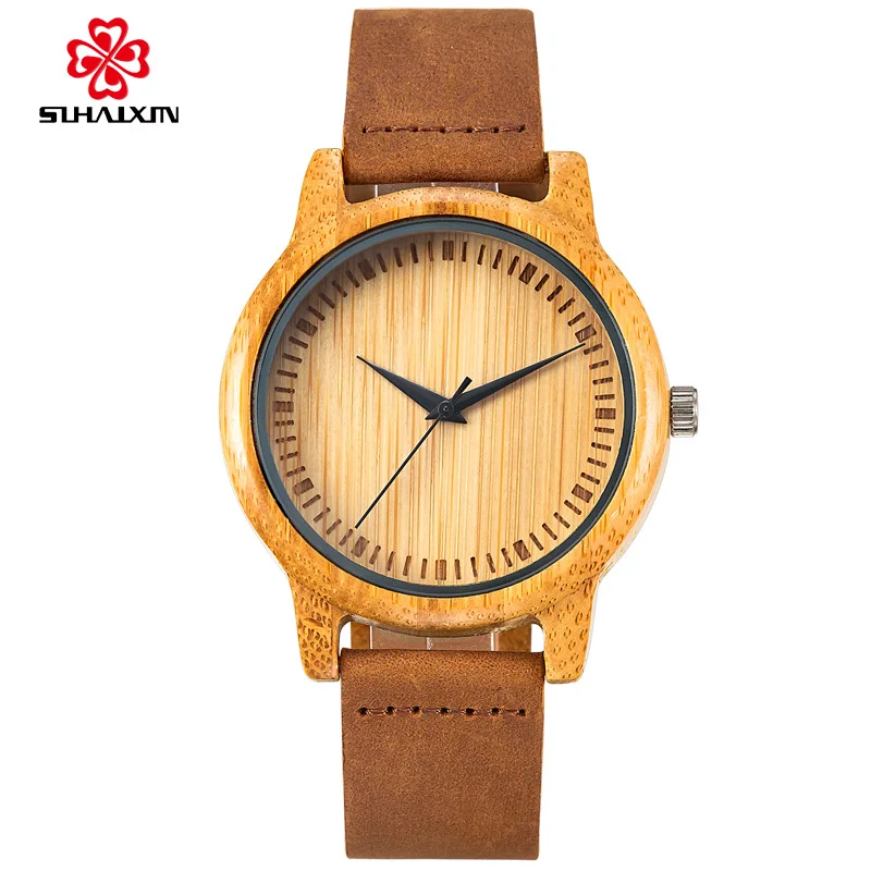 

SIHAIXIN Timepieces Wooden Watch Men Made in China erkek saat Luxury Bamboo Wood Man Watches Leather Quartz Male Clock For Gift