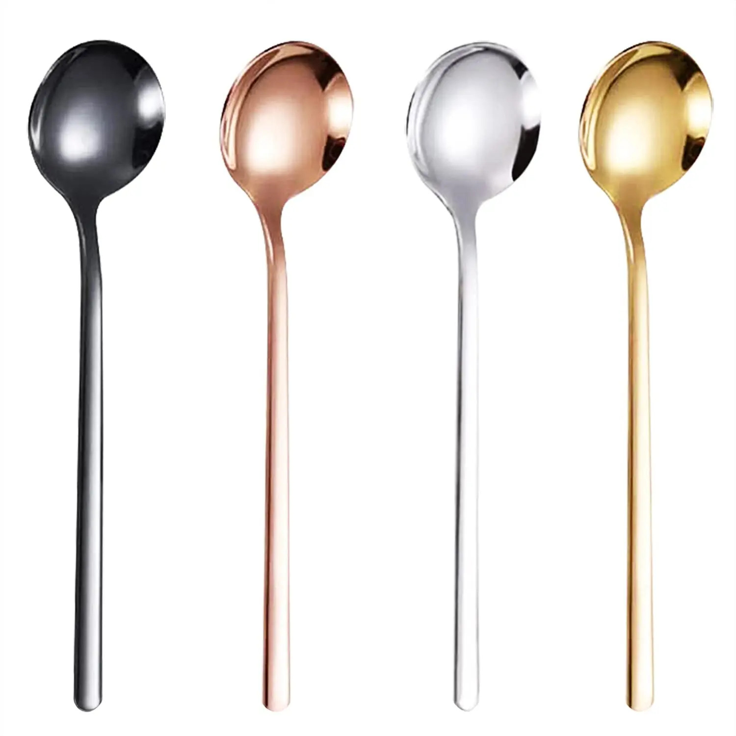 

QZQ Long Handle Korean Style Ice Scoop Dessert Stirring Gold Stainless Steel Cupping Coffee Tea Spoon, Silver, gold, rose gold, black