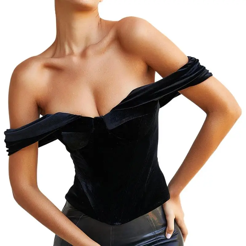 

Women's 2021 new hot girl top black corset sexy backless short-sleeved T-shirt, Red, khaki, green, black, pink,yellow, white, blue, gray, skin, coffee