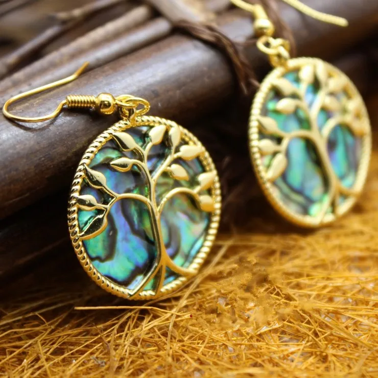 

MOP234 Tree of Life Jewelry Natural Abalone Shell Dangle Earrings