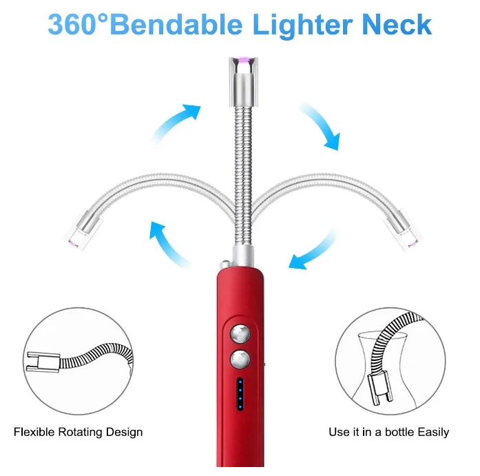 Candle Lighter, Electric ARC Lighter USB Rechargeable 360 Flexible Neck with LED Battery Indicator and Flashlight
