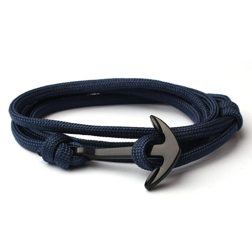 

2023 Men Bracelet Black blue Alloy Anchor Bracelet Multilayer Nylon Rope Chain Bracelet For Women Men Navy Style Gift