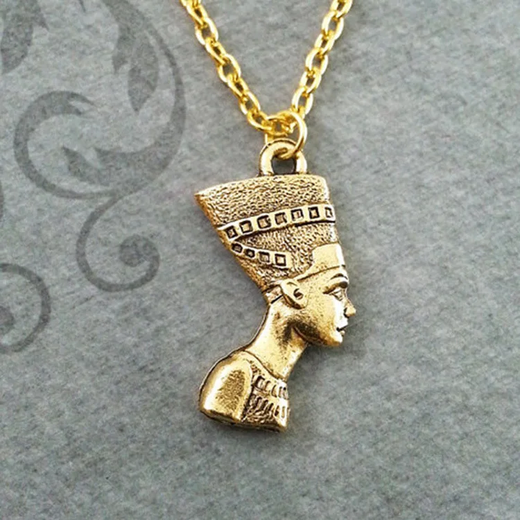 

Nefertiti Necklace Ankh Egyptian Jewelry Egyptian Pendant gold tone Necklace