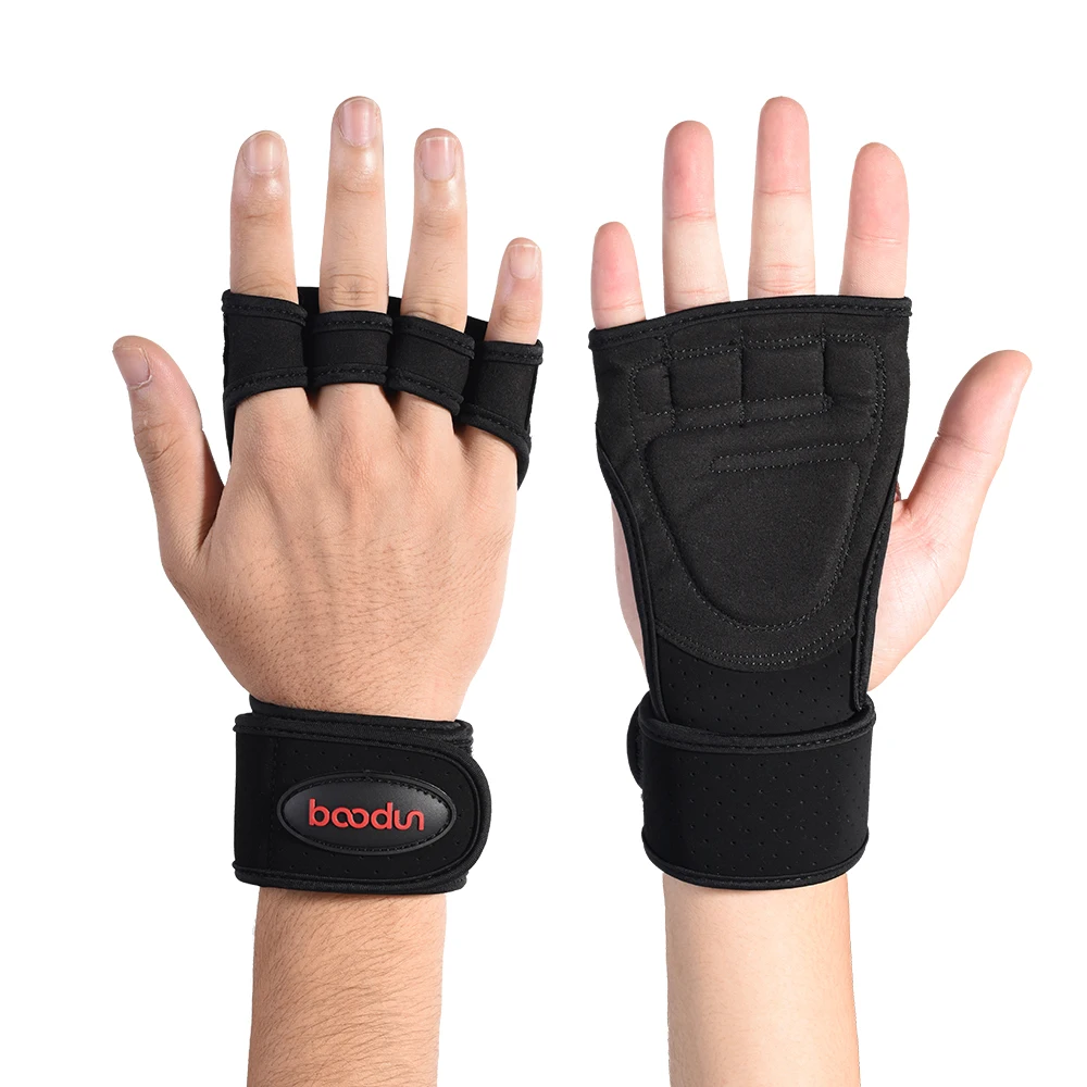

custom you logo palm protective gym lifting gloves with long wrist wraps black fitness gloves for men