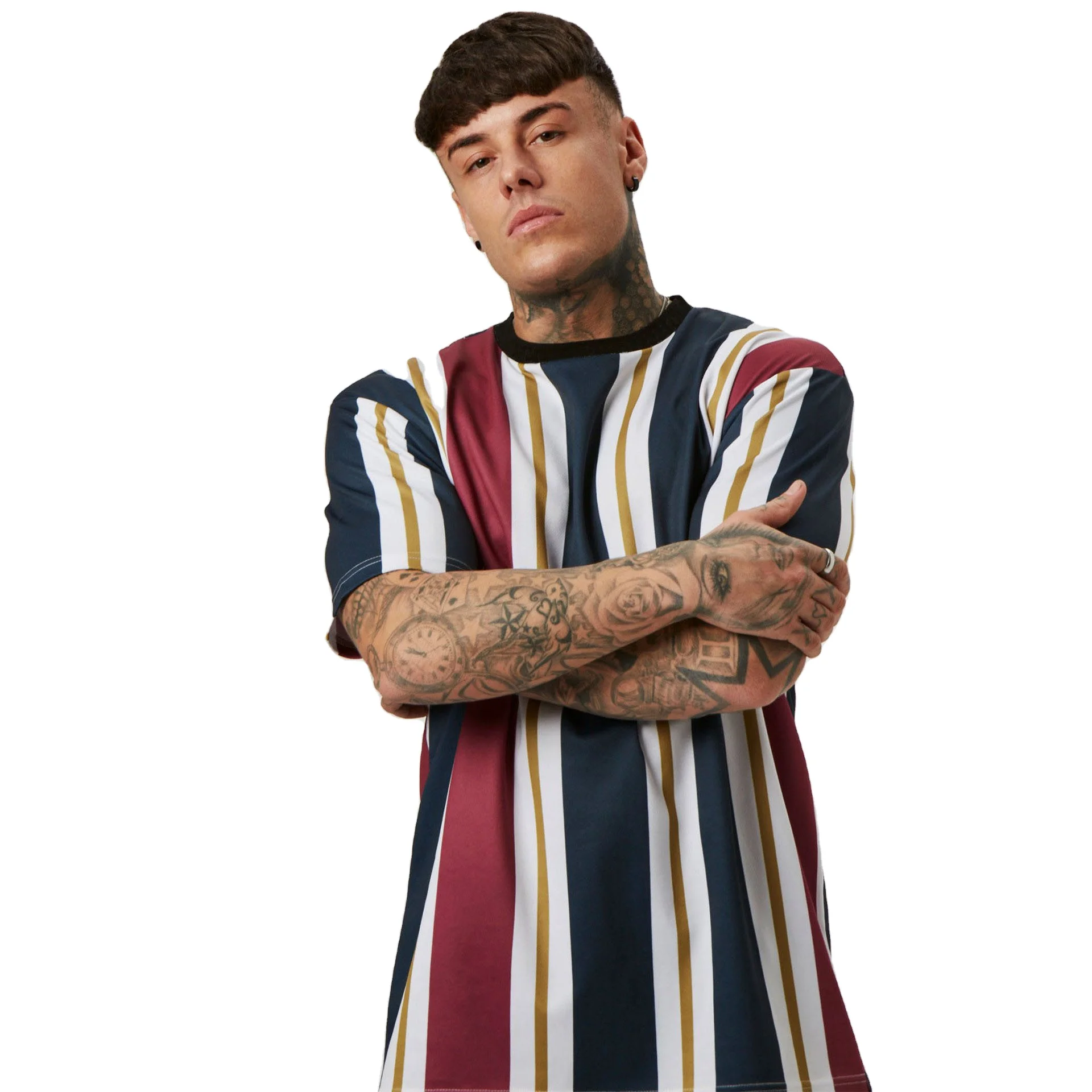 

Men's T-shirt Running Fitness Men's Pullover Round Veck Striped Short Sleeve