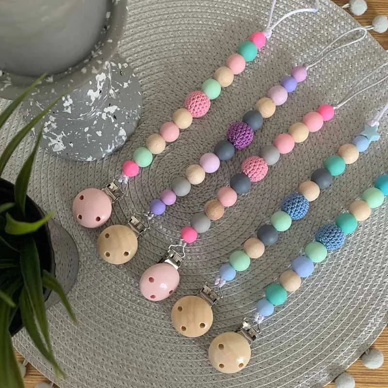 

Diy Baby Silicone Crochet Pacifier Clip Multi Color Silicone Round Beads Infant Teething Pacifier Chain