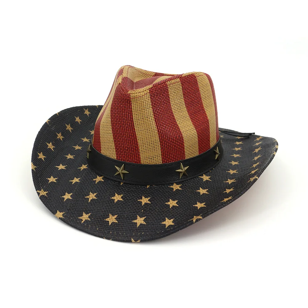 

American Flag Print Panama Hat Rolled Up Brim Cowboy Hat Wholesale Beach Fishing Unisex Fedora hat