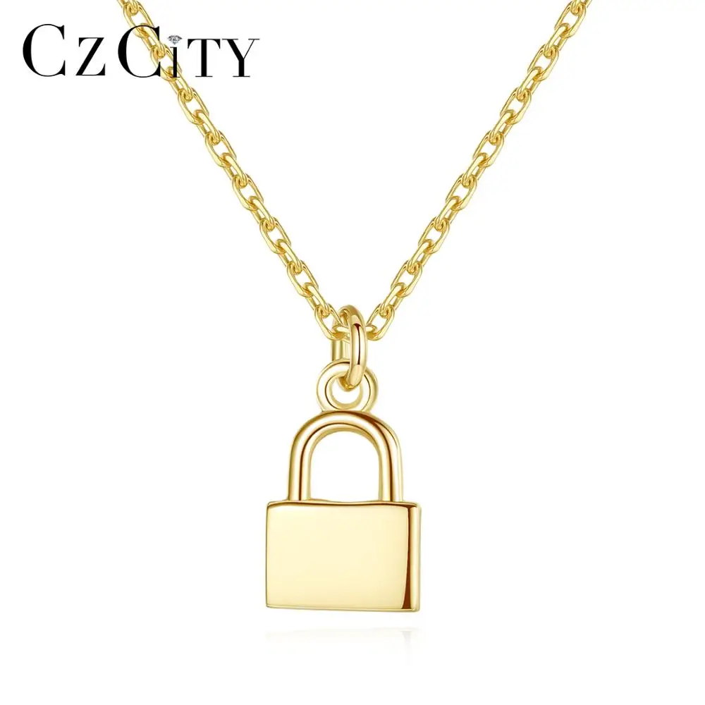

CZCITY Wholesale Real 14K Gold Jewelry Lock Shape Pendant Necklace for Women