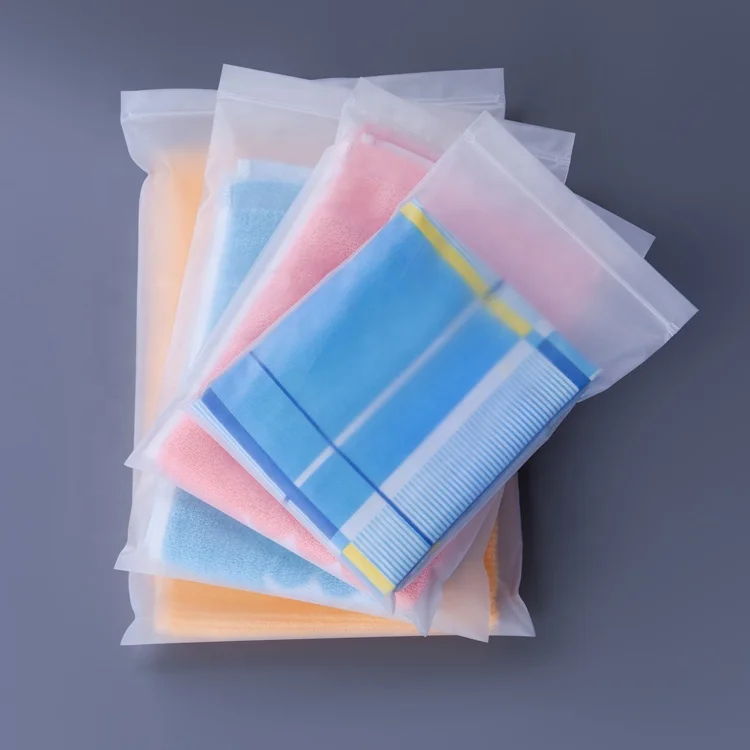 

Wholesale custom frosted transparent plastic self adhesive CPE clothing packaging zipper bags with logos