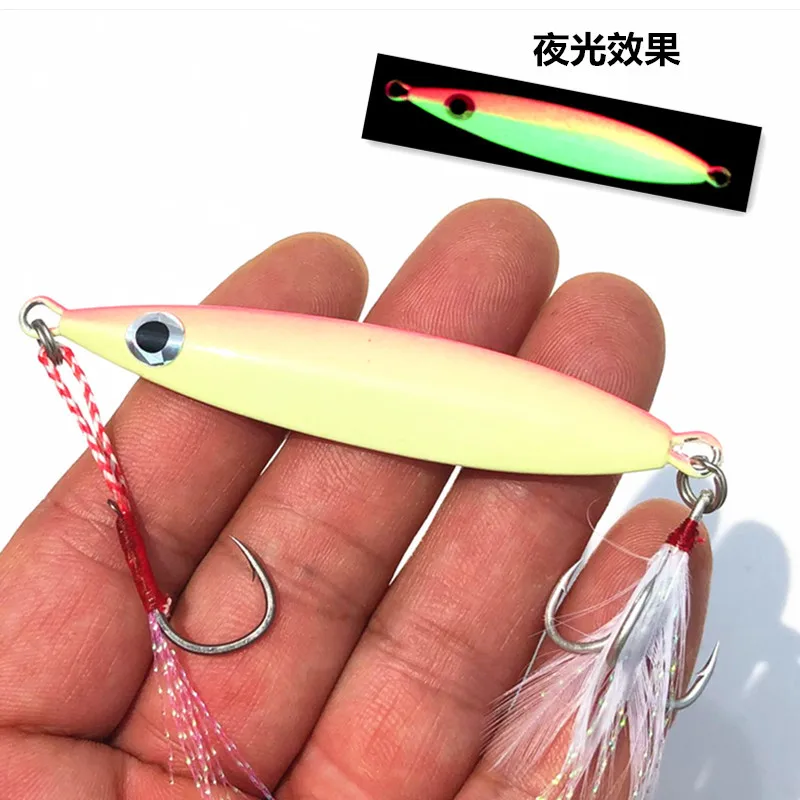 

HOT Sell Fishing Lure Bait Metal 20g 30g 40g 60g 80g Slow Jig Lure Fishing Lure Metal Lead Jig For Lake, 5 color