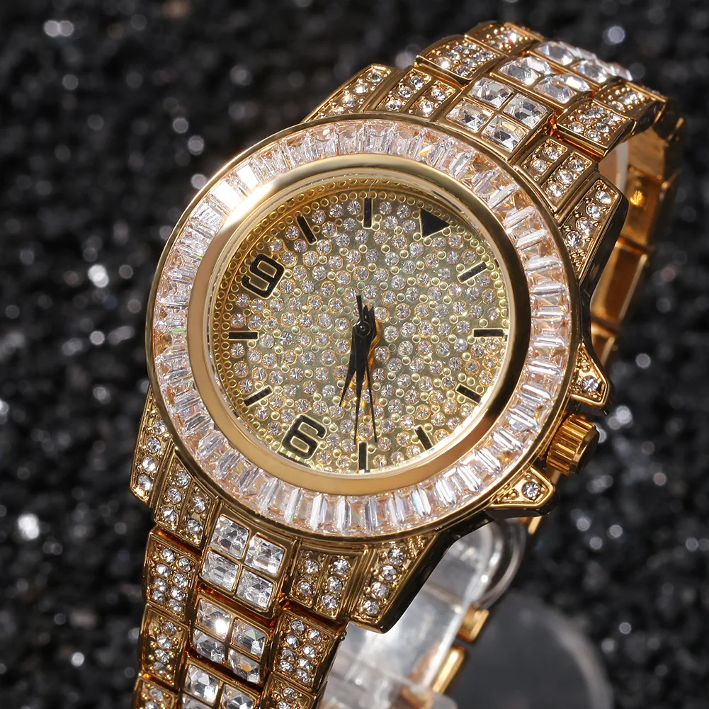 

New Fashion Luxury Set Diamond Men Watch Hip-Hop Rap Popular Logo Casual Large Dial Watch Manufacturers Wholesale