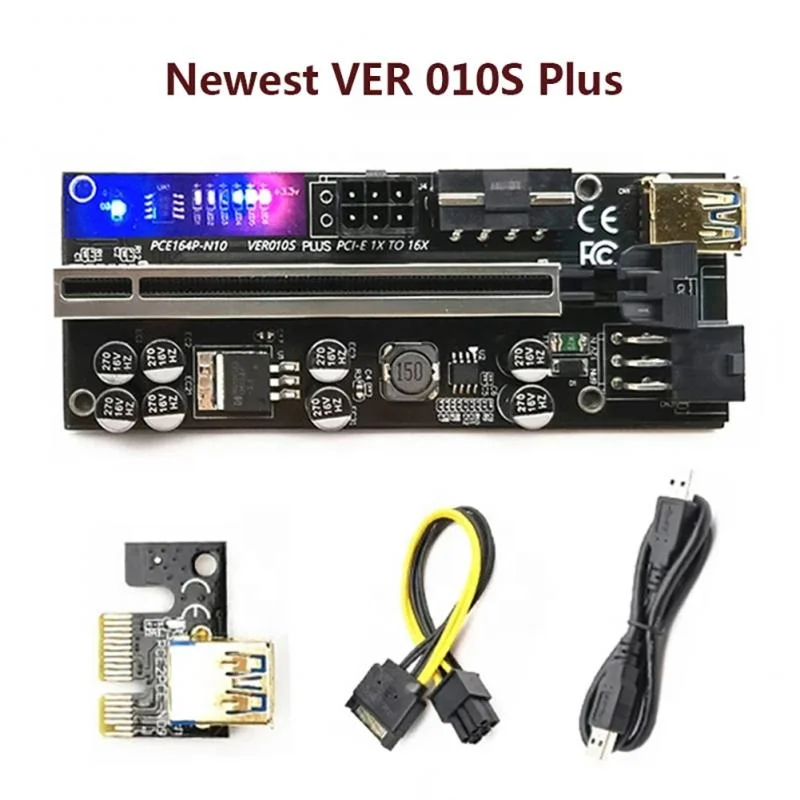 

Newest VER010 USB3.0 PCI-E Riser VER 010S PLUS PCI Express 1X 4x 8x 16x Extender pcie Riser Adapter SATA 15Pin to 6Pin Power