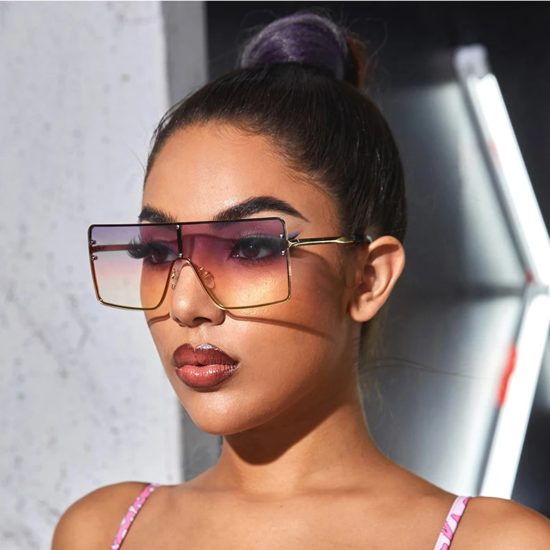 

Fashion Oversized Gradient Sunglasses Women 2020 Luxury Brand Retro Large Frame Sun Glasses Ladies Vintage Metal Shades RED PC