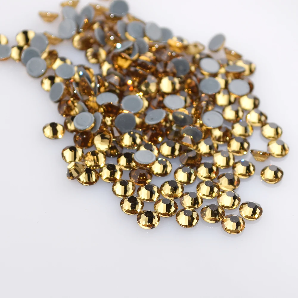 

Wholesale DMC glass flatback rhinestones hotfix for accessories clothing, Light yellow