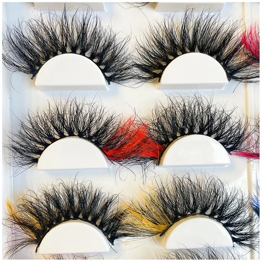 

wholesale colorful lashes with color tresluces vegan mink eyelashes full strip lashes 3D 5D 6D fluffy eyelashes