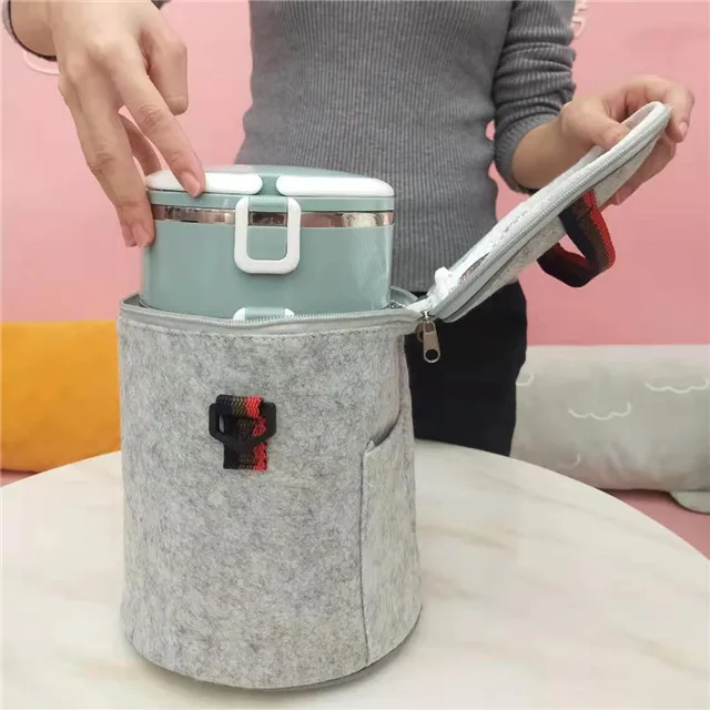

Round Buet And Pan Aluminum Foil One-shoulder Insulation Bag Braised Pot Lunch Box Multi-layer Lunch Box Bag, Gray