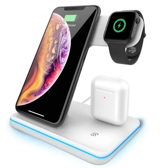 

Z5 Portable 3 in 1 Mobile Phone 15W Fast Charging Holder Headphones Dock Station Wireless Charger Stand for Apple for Samsung, Black white