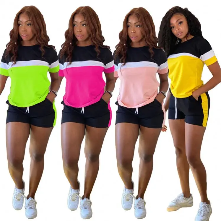 

MOEN Short Sleeves Casual Fashion Womens Two Piece Short Pants Set Woman 2 pcs Set Tracksuit For Women