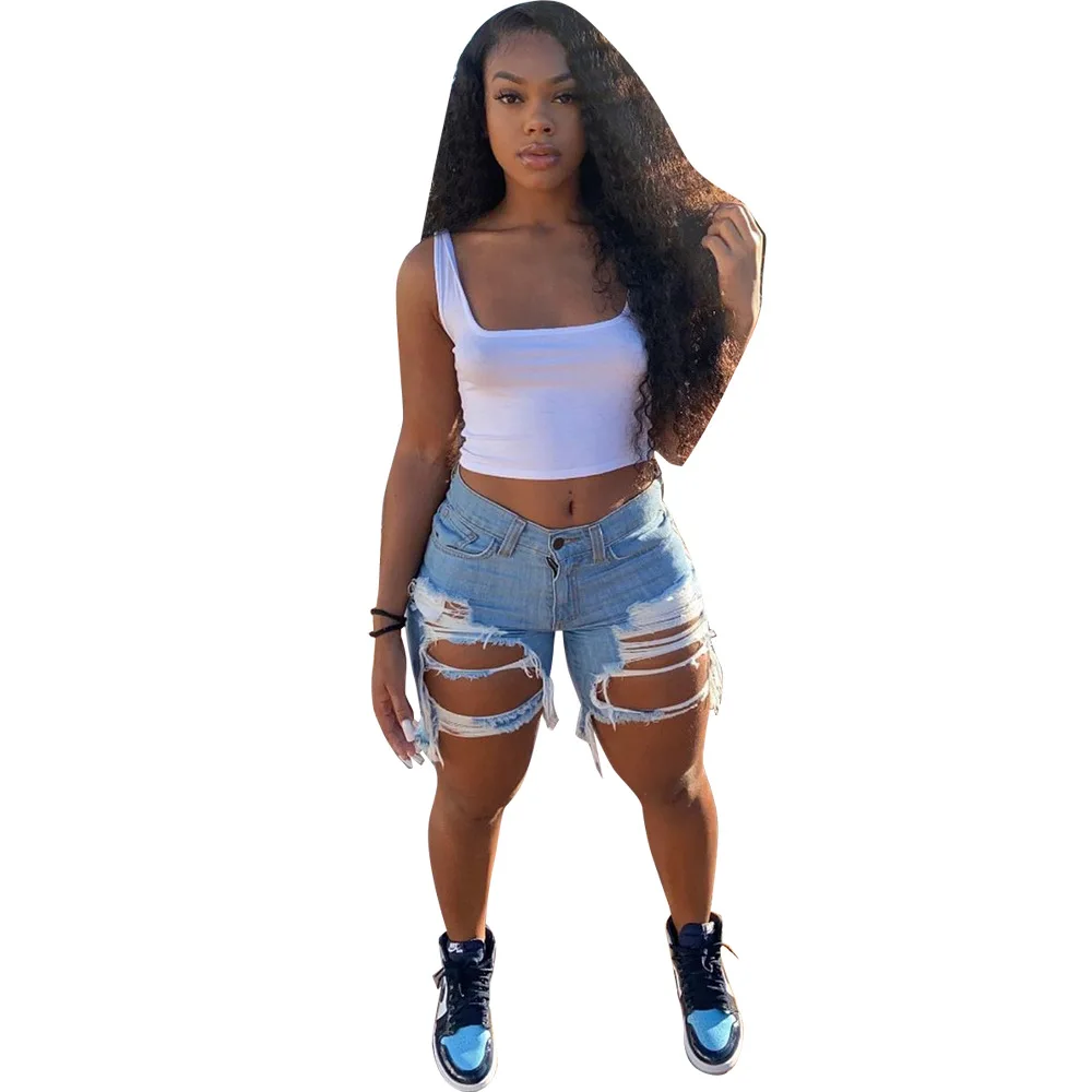 

Women Sexy Denim Skinny Ripped Short Jeans Fashion High Waist Tassel Jeans Woman Slim Shorts, Picture