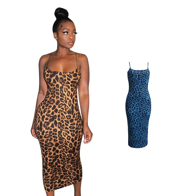 

European and American Women's Hollow Sexy Strap Leopard Print Dress Fashion One Step Skirt Women