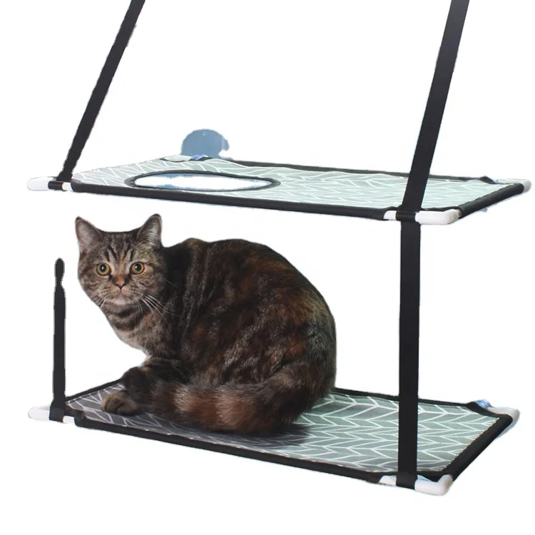 

Secure cat bed suction cup hanging window glass mounted cozy balcony perch 2 layers climbing elevated cat wall bed hammock