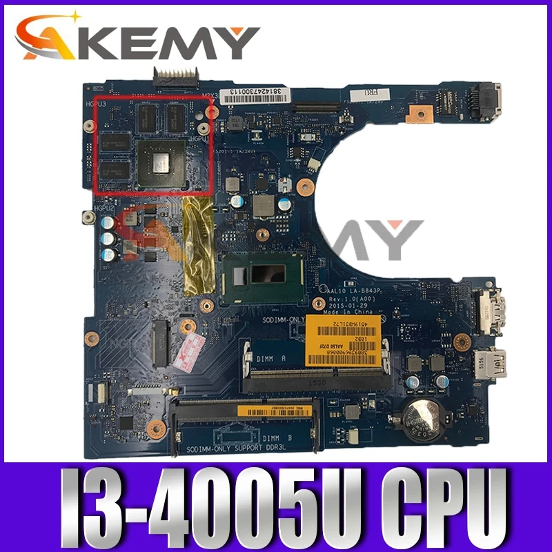 

Original Laptop motherboard For DELL 5458 5758 5558 I3-4005U SR1EK N16V-GM-B1 Mainboard CN-00KMM8 00KMM8 LA-B843P