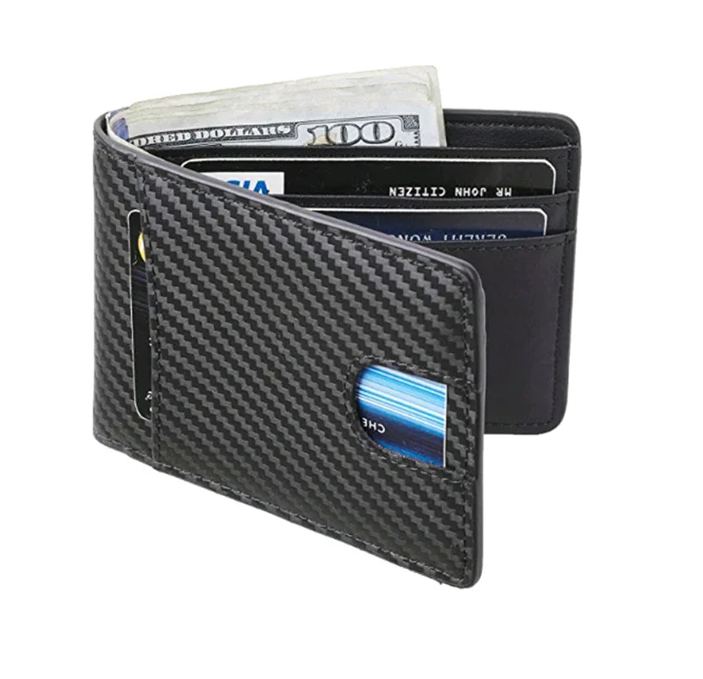 

Mens Leather Wallet Slim Front Pocket Wallet Billfold RFID Blocking, Black, dark blue, brown