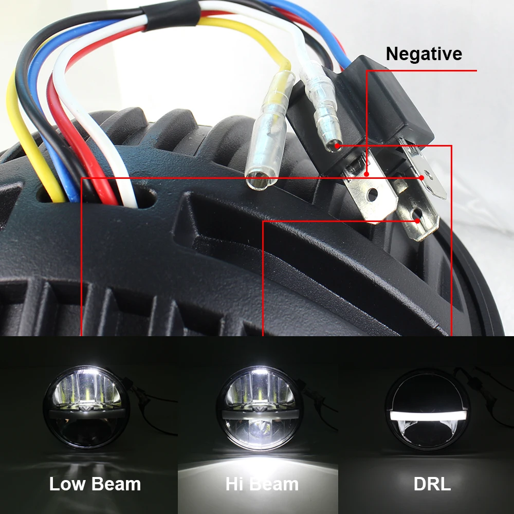 Motorcycle 5.75" 5 3/4 LED Headlight Projector with White DRL For Sportster 883 Indian Scout