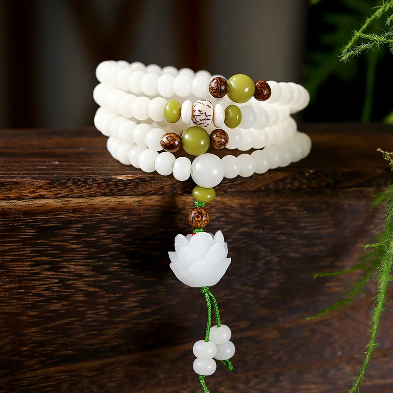 

White Jade Bodhi Buddhist beads beaded bracelets couple style ethnic necklace multi-circle bodhi bracelet