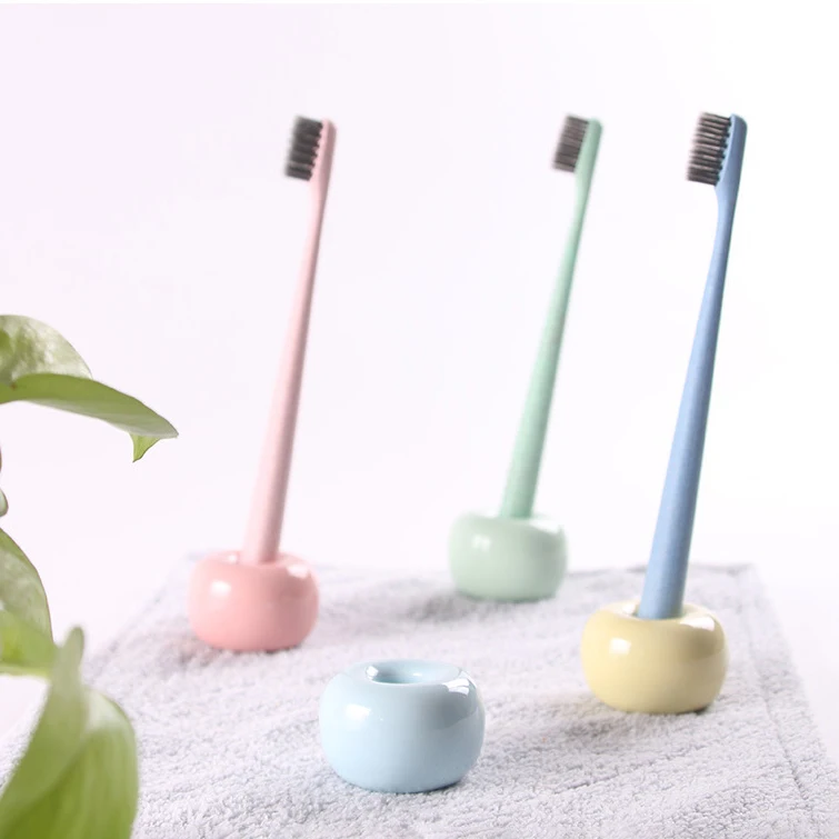 

Cute Candy Color Mini Size Standing Bathroom Accessories Set Portable Travel Ceramic Toothbrush Holder, Picture showed