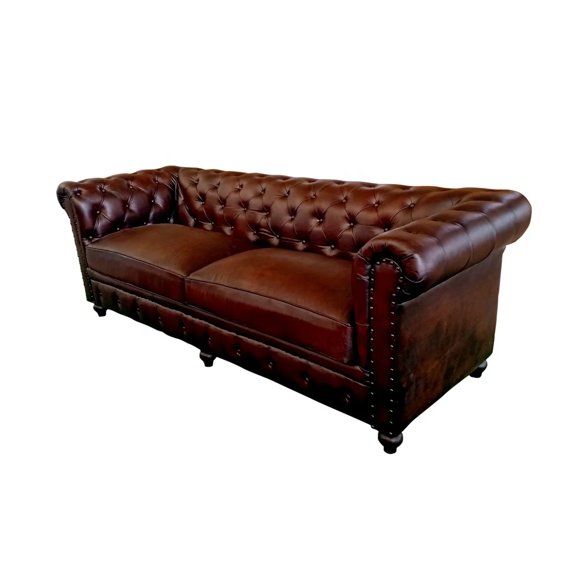Antique Brown 2020 Leather Chesterfield Sofa Two Seat,Genuine Leather