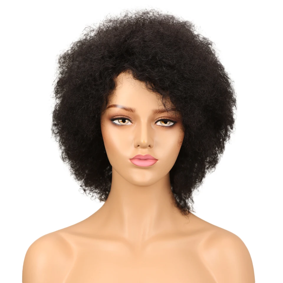 

Wholesale Natural 150 Density Brazilian Remy Hair Short Afro Curl Cuticle Aligned Hair Wig Human Hair Wigs For Black Women, Accept customer color chart