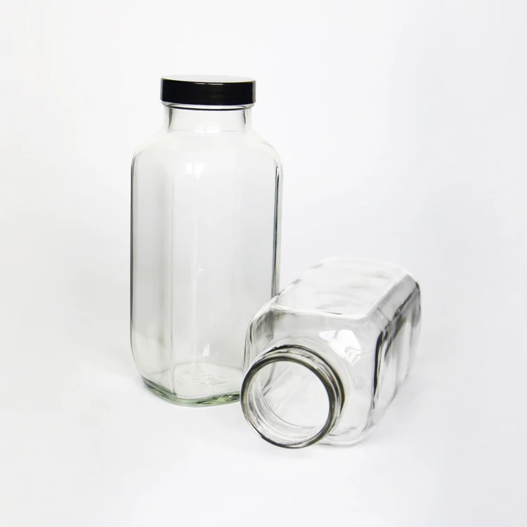 16oz 500ml Glass Drinking Bottles Square Round Coffee Glass Bottle