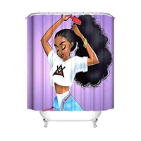 

Shower Curtain Black Art African American Girl Black Afro Women Bath Curtain 72X72In Shower Curtains Set with Hooks Purple