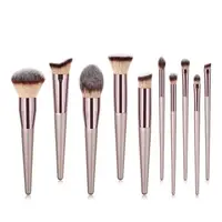 

BUEART Free Sample Hot Selling 10 pieces Custom Logo Champagne color eyeshadow foundation Brush kabuki Makeup Brushes with Pouch