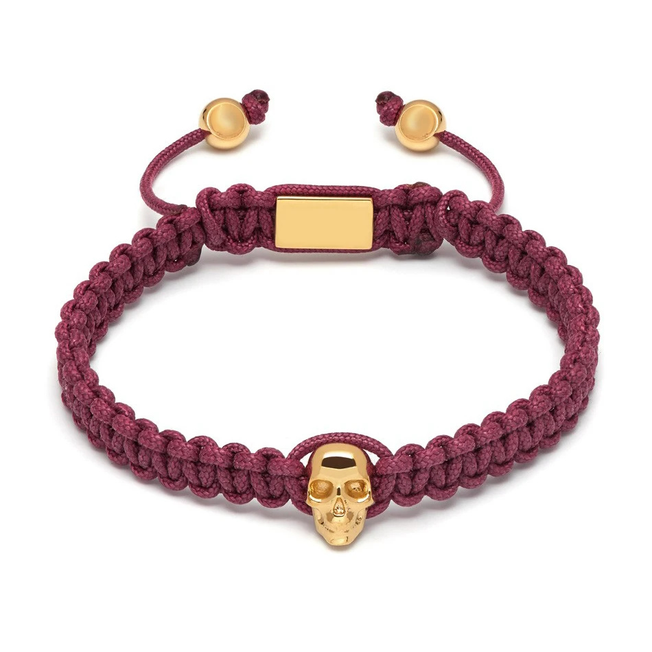 

Customizable Gold Skull Adjustable Colorful Purple Woven String Cord Black Rope Braided Bracelet, Picture