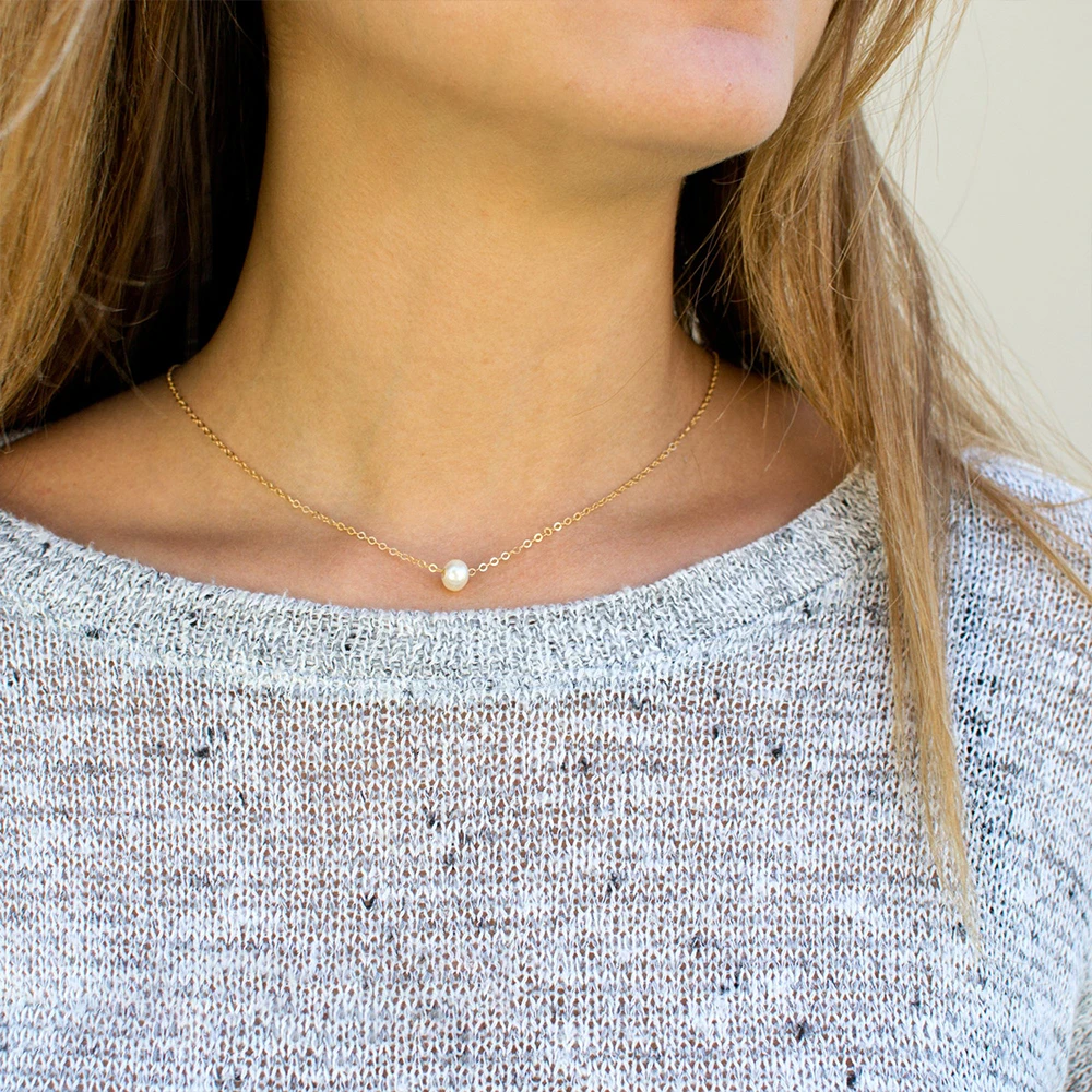 

Minimalist Fancy Women Necklaces Stainless Steel 6mm Pearl Pendant Necklace Chain Choker Bijoux Jewelry Necklace fashion 2022