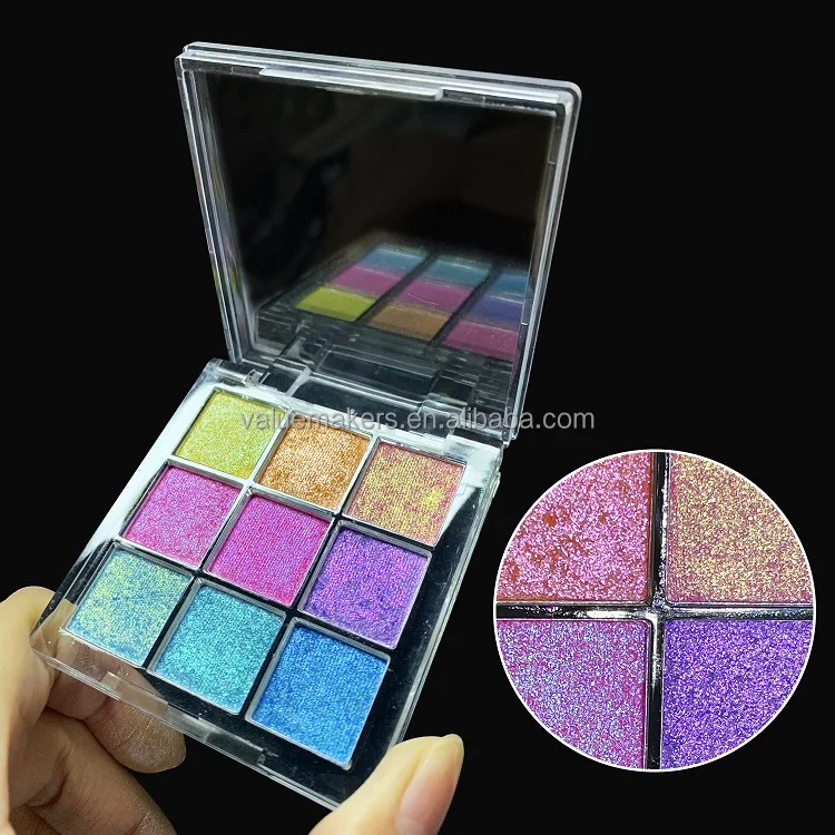 

Wholesale makeup high pigment multichrome chameleon eyeshadow make your own brand private label glitter custom eyeshadow palette, 9 colors