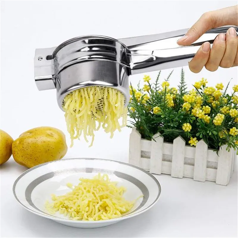 

Hot Sale New Product Kitchen Tool Heavy Duty Stainless Steel Potato Ricer Masher Fruit Juice Baby Food Squash Yams Presser, Silver