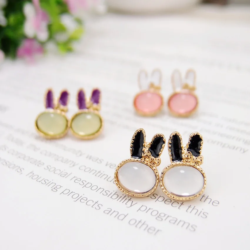 

fashion trendy pink rhinestone korean cute earrings stud rabbit